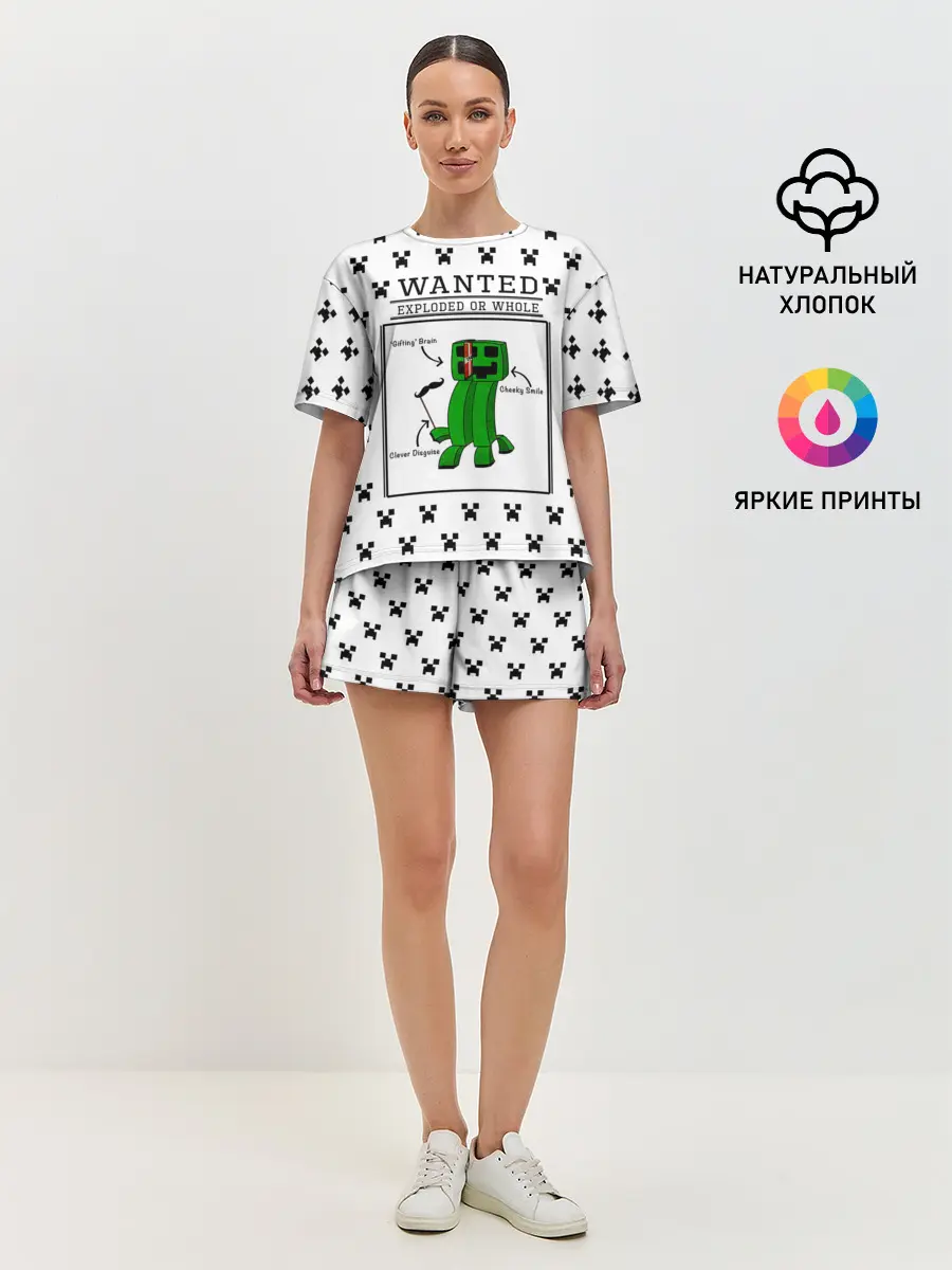 Женская пижама с шортами / Внутреннее строение Крипера | Minecraft