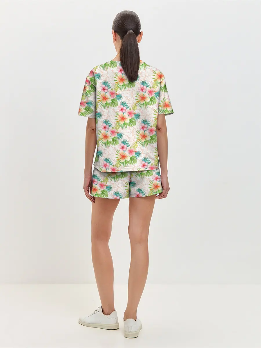 Женская пижама с шортами / Гавайские цветы