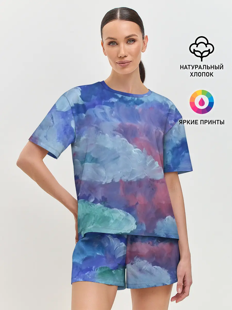 Женская пижама с шортами / Гуашевые облака