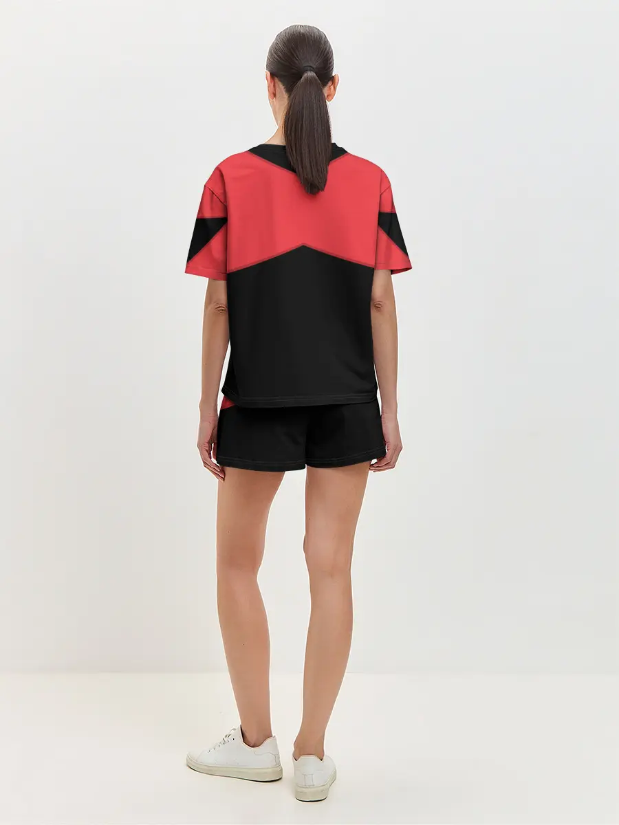 Женская пижама с шортами / ГЕОМЕТРИЯ МИНИМАЛИЗМ | КРАСНЫЕ ПОЛОСЫ