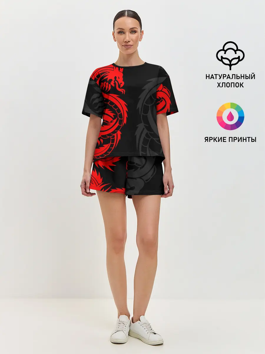 Женская пижама с шортами / КРАСНЫЙ ДРАКОН ТАТУ / RED DRAGON TATTOO