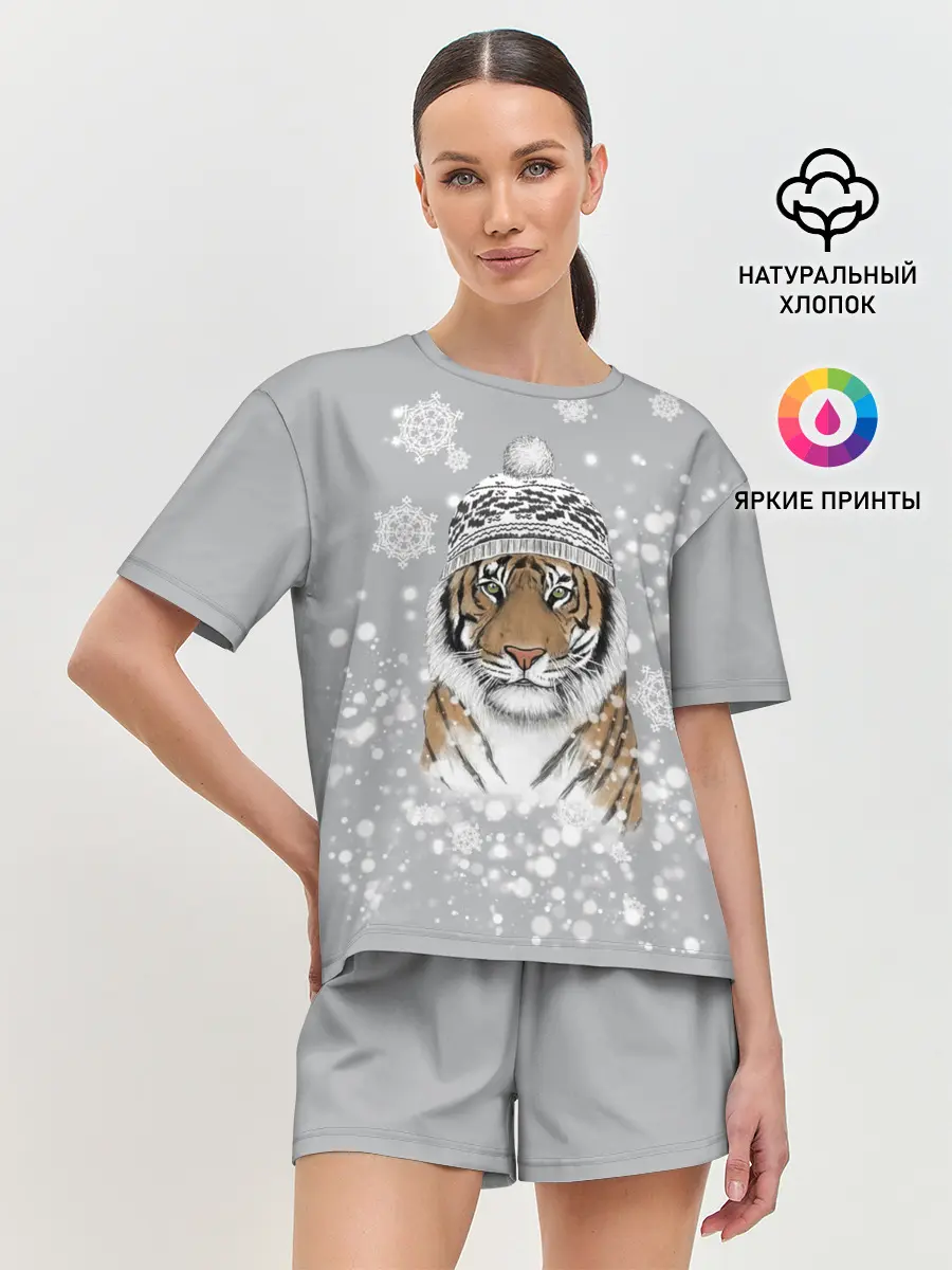 Женская пижама с шортами / Снежный тигр