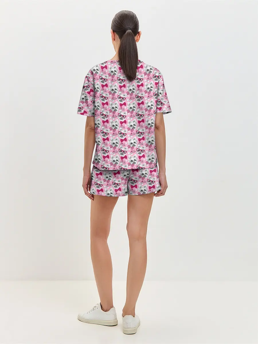 Женская пижама с шортами / Йоркширский Терьер на Розовом Фоне