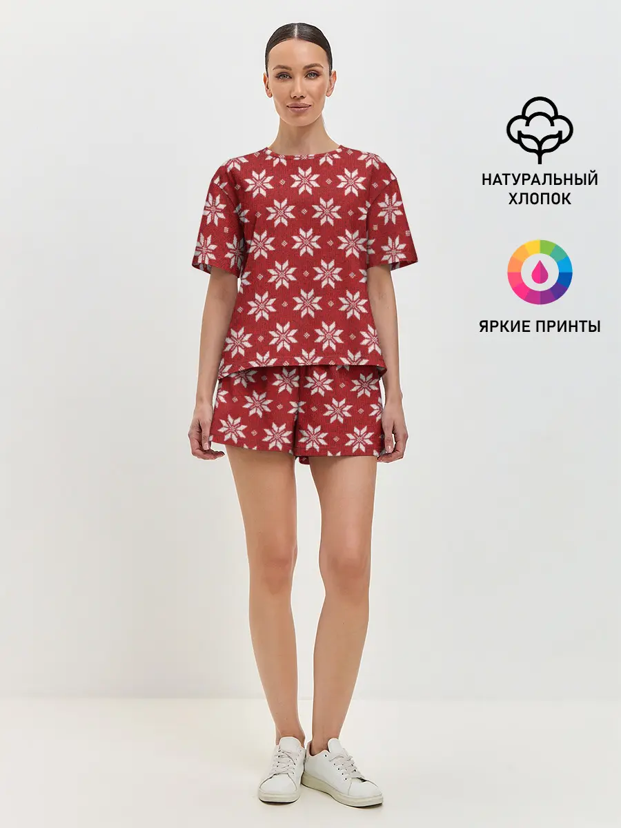 Женская пижама с шортами / Снежный орнамент