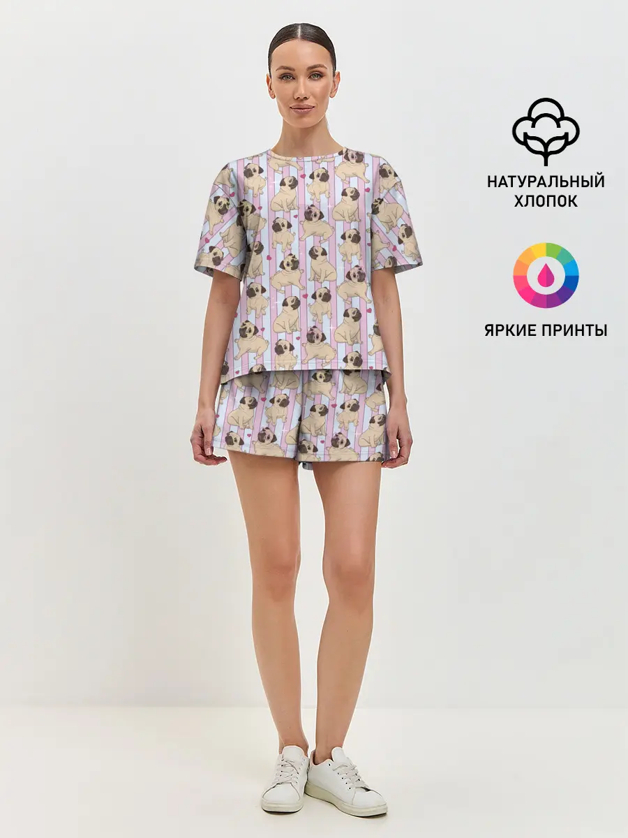 Женская пижама с шортами / Забавные Мопсы