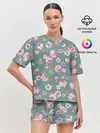 Женская пижама с шортами / Поле розовых цветов