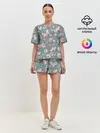 Женская пижама с шортами / Поле розовых цветов