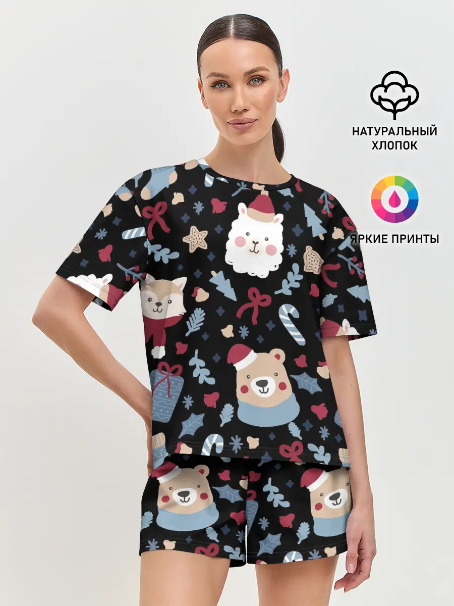 Женская пижама с шортами / Забавный Новый Год