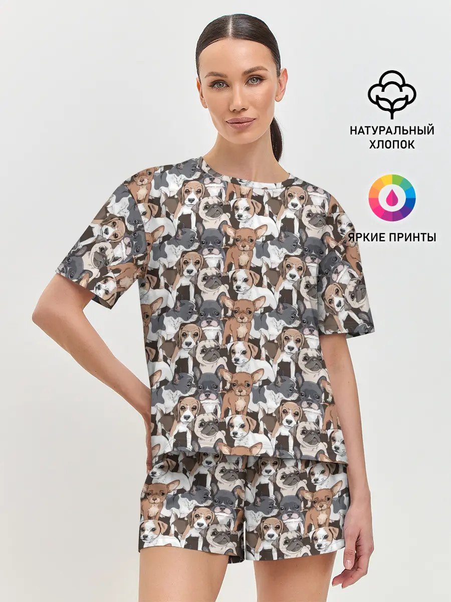 Женская пижама с шортами / Щенки Разных Пород