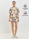 Женская пижама с шортами / Цветы шафрана на бежевом фоне