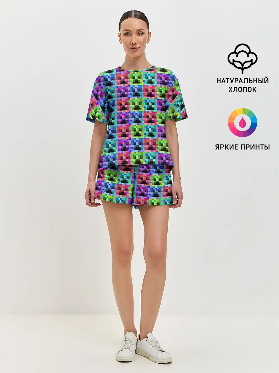 Женская пижама с шортами / МАЙНКРАФТ / MINECRAFT ЦВЕТНЫЕ КРИПЕРЫ