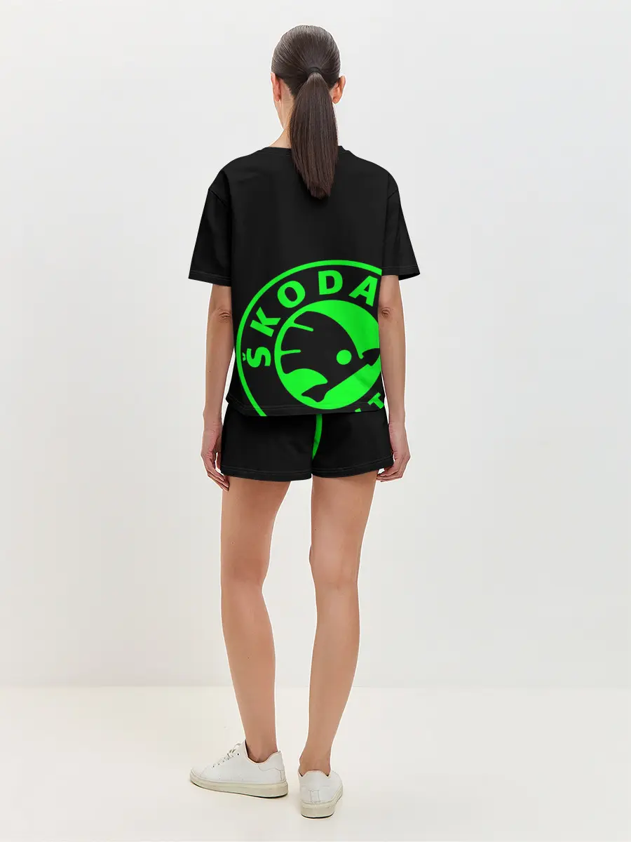 Женская пижама с шортами / SKODA GREEN LOGO BLACK STYLE