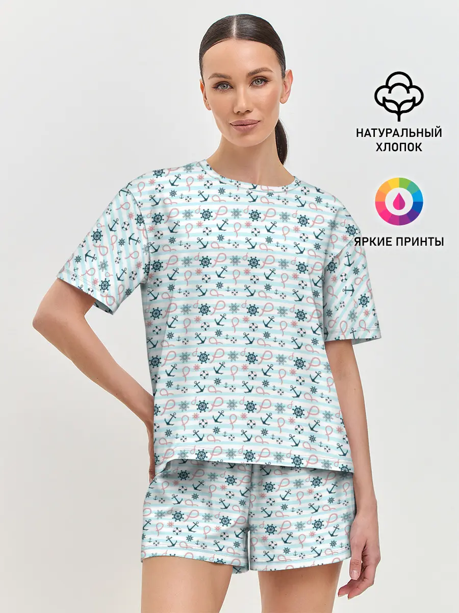Женская пижама с шортами / Морской фон