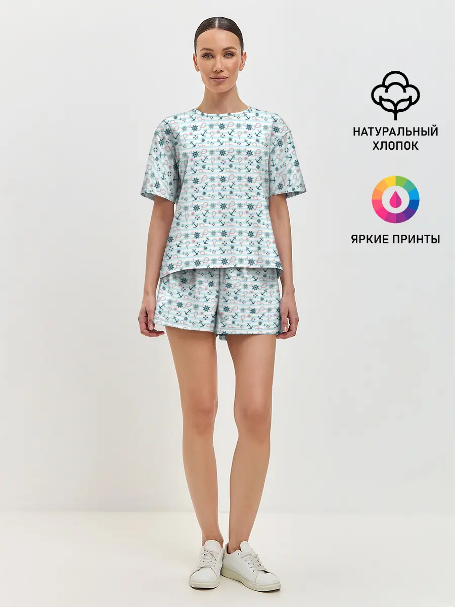 Женская пижама с шортами / Морской фон