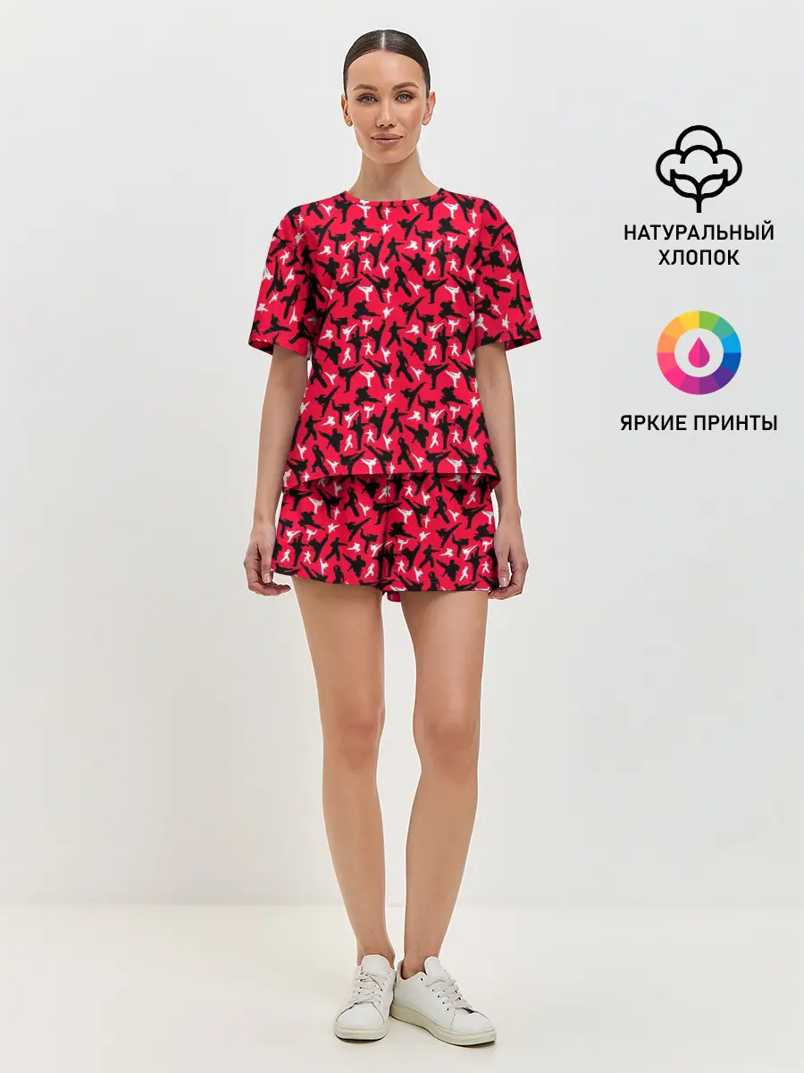 Женская пижама с шортами / Белый Каратист против Черного