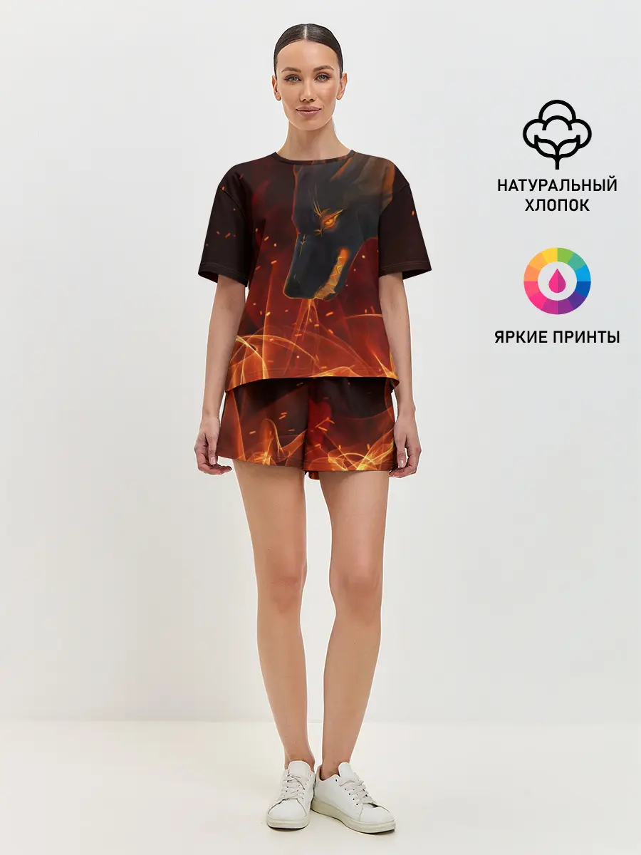 Женская пижама с шортами / ОГНЕНЫЙ ВОЛК, 3d