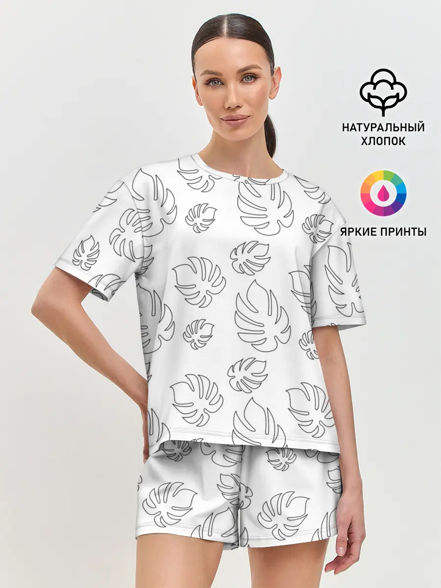 Женская пижама с шортами / Листья