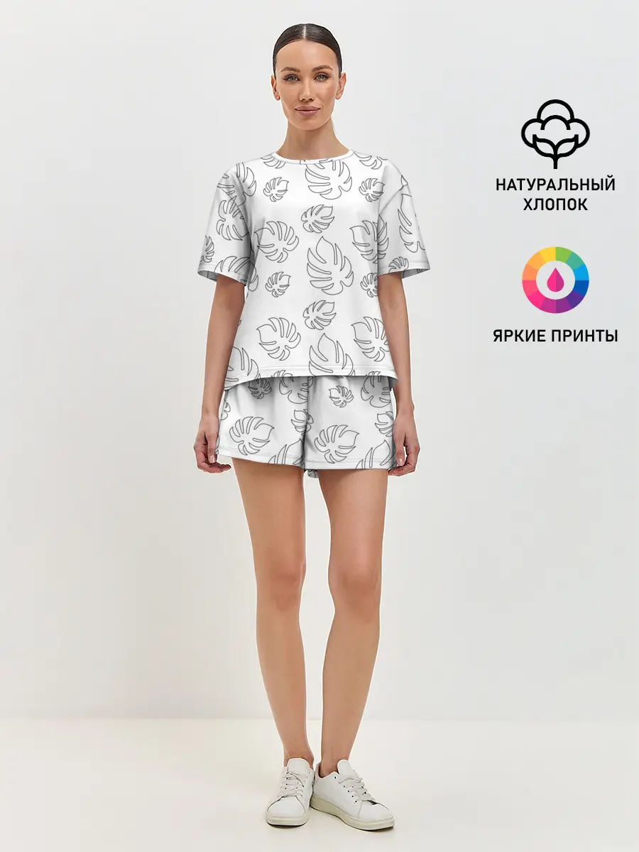 Женская пижама с шортами / Листья