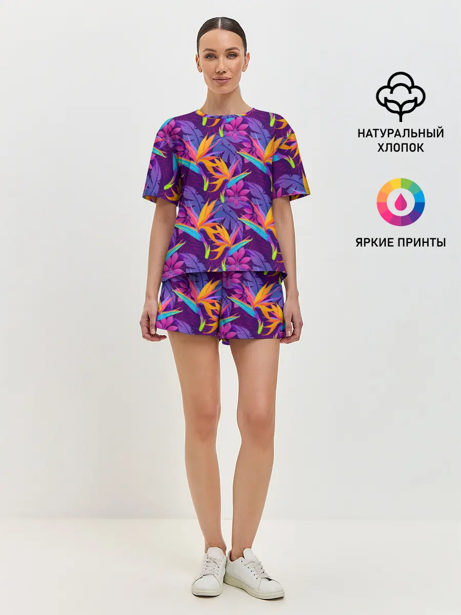 Женская пижама с шортами / Тропические листья