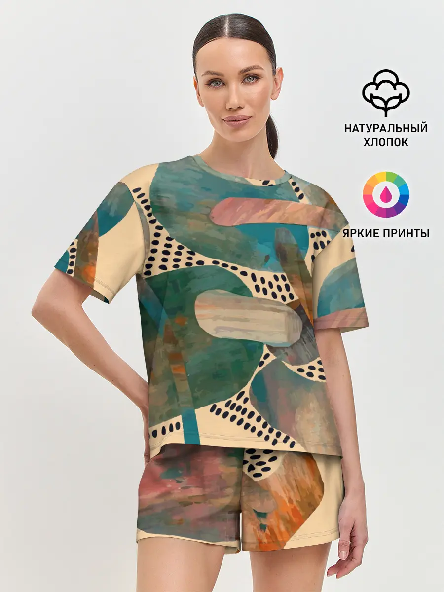 Женская пижама с шортами / Birches and fields