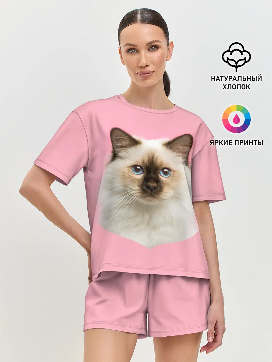 Женская пижама с шортами / Пушистый кот