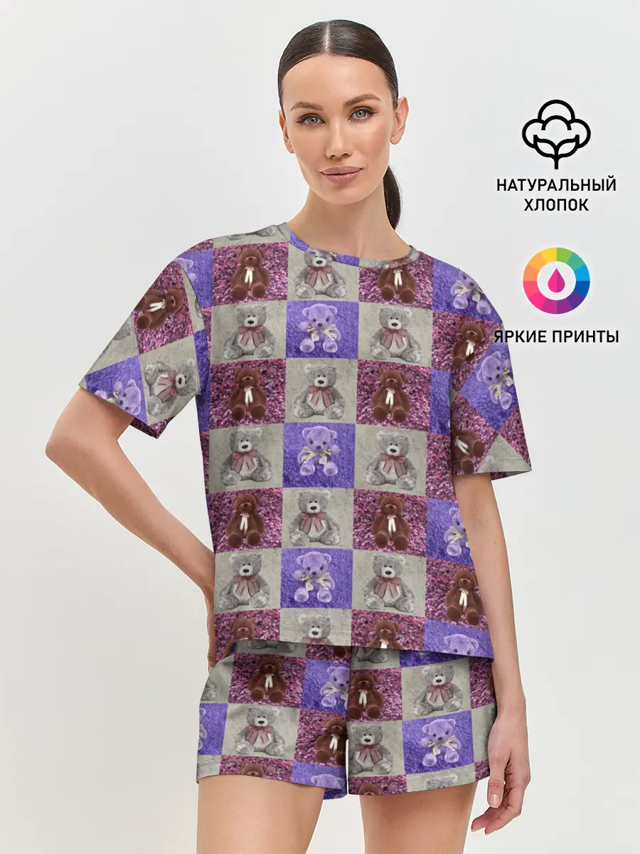Женская пижама с шортами / Медведи на ковре