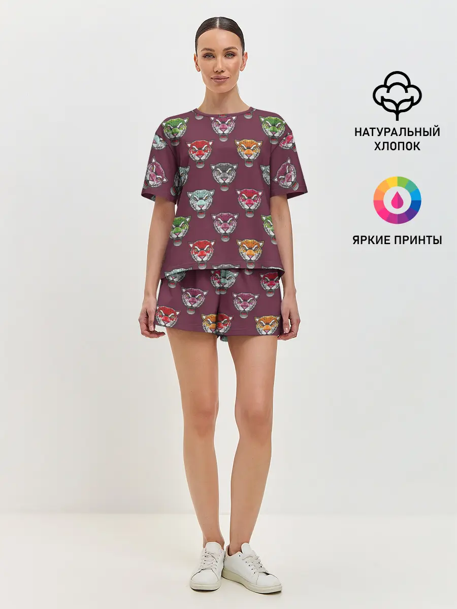 Женская пижама с шортами / Дикие кошки