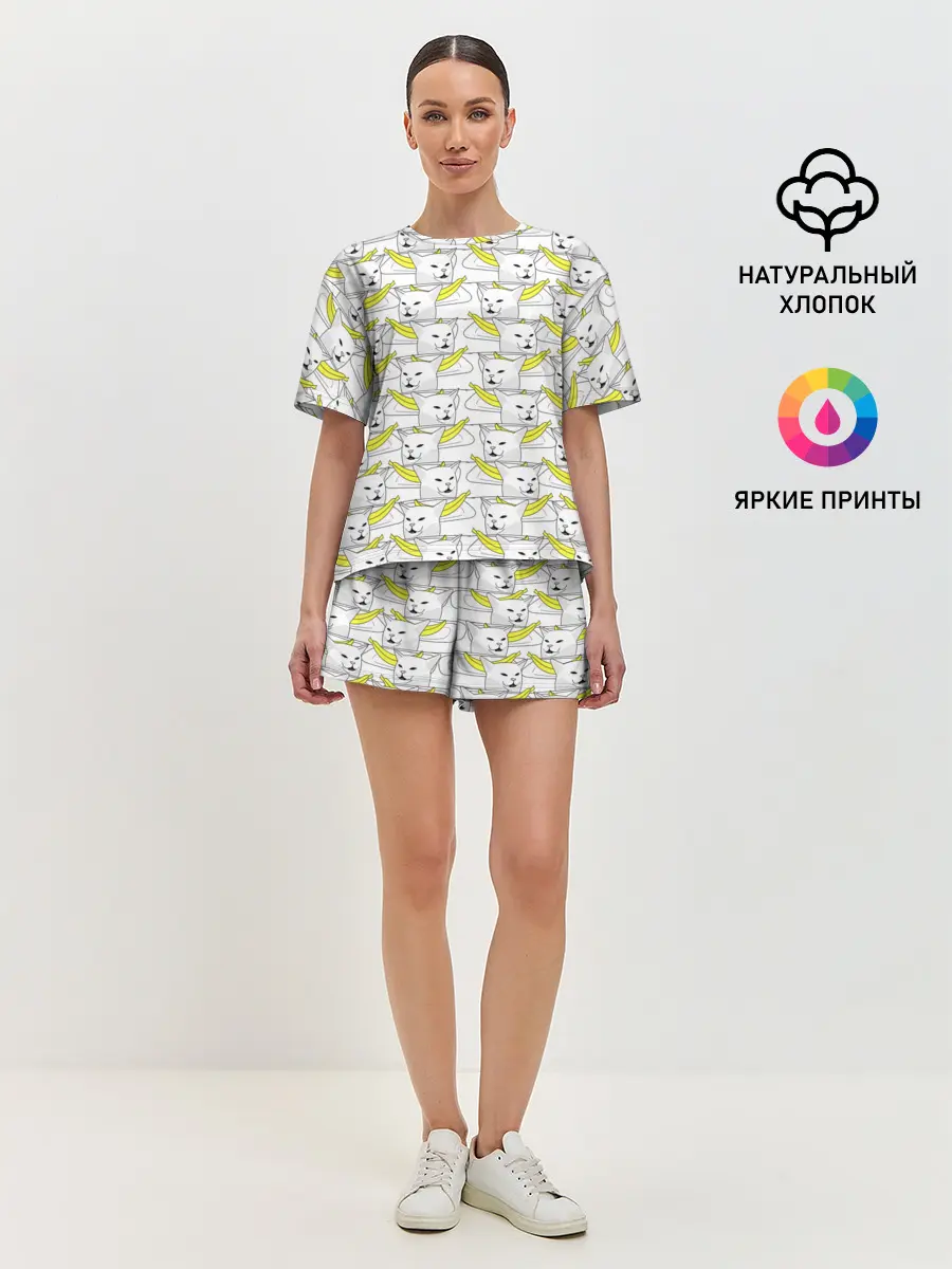 Женская пижама с шортами / Кот с бананом