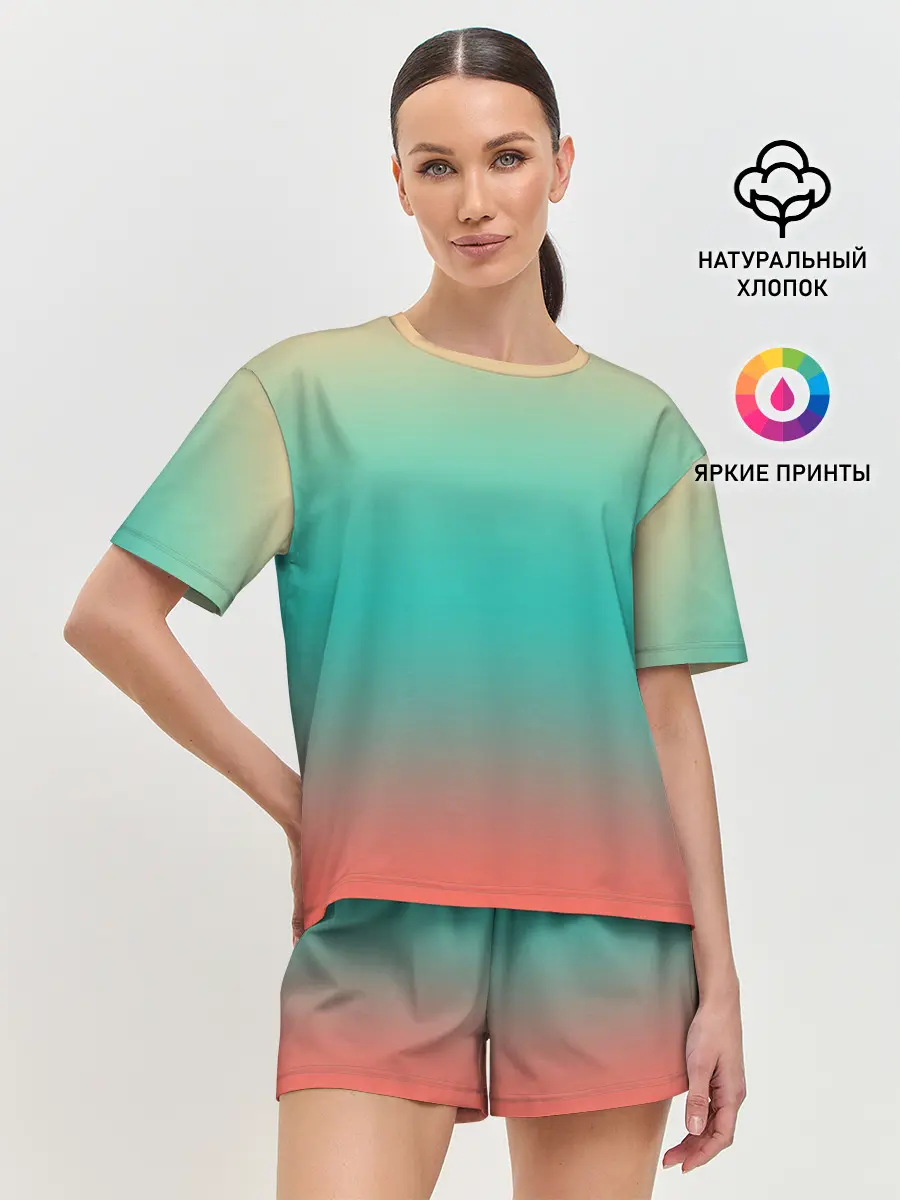 Женская пижама с шортами / Красно-бирюзовый градиент