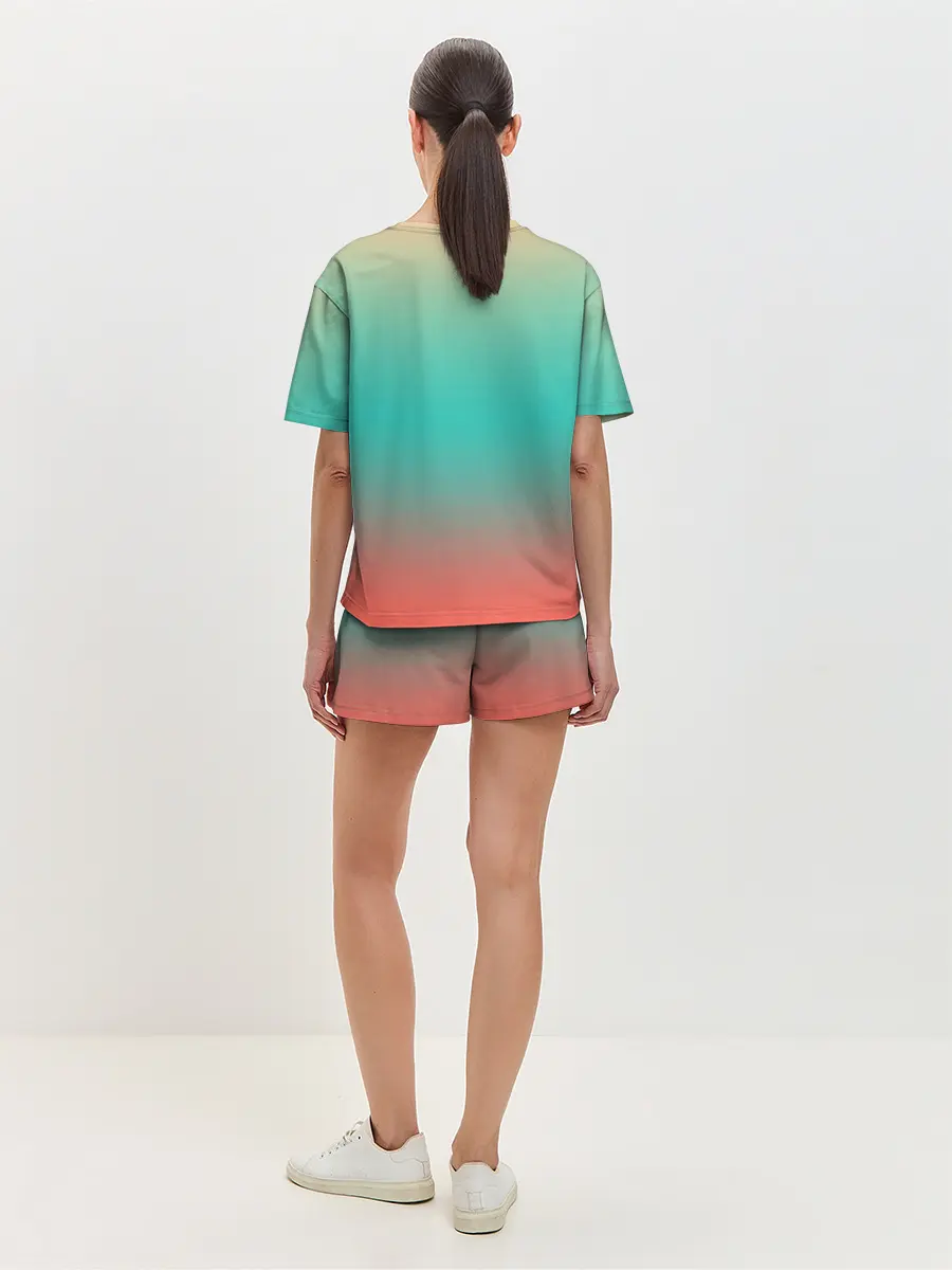 Женская пижама с шортами / Красно-бирюзовый градиент