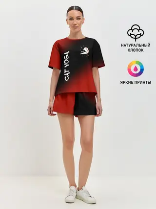 Женская пижама с шортами / Yoga Cat - Gradient