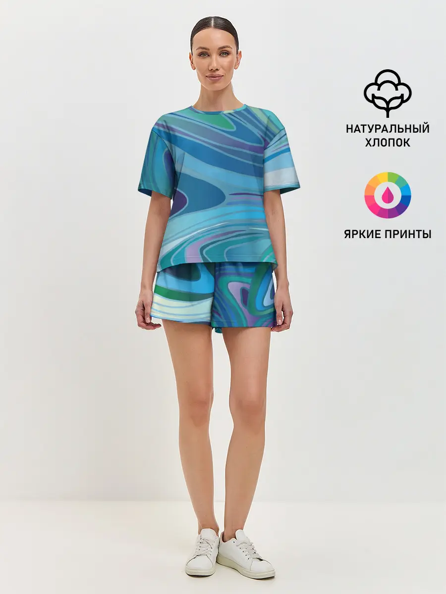 Женская пижама с шортами / Морская волна