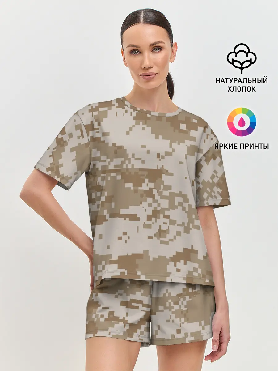 Женская пижама с шортами / Камуфляжный пиксель