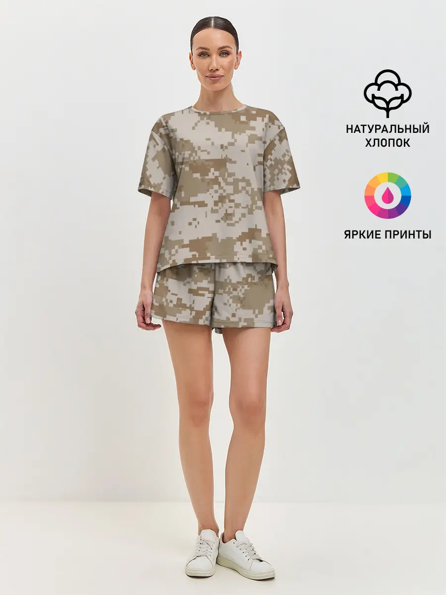 Женская пижама с шортами / Камуфляжный пиксель