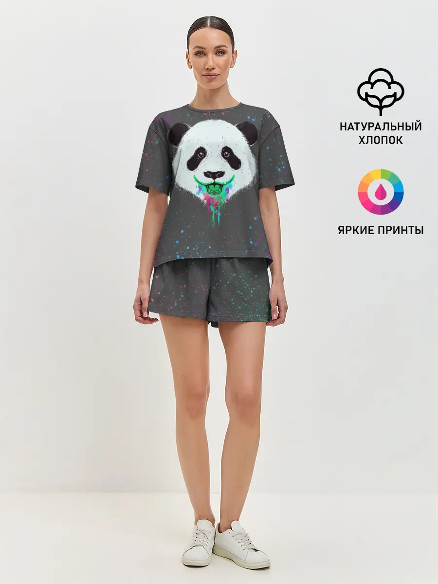 Женская пижама с шортами / Панда Краски Брызги
