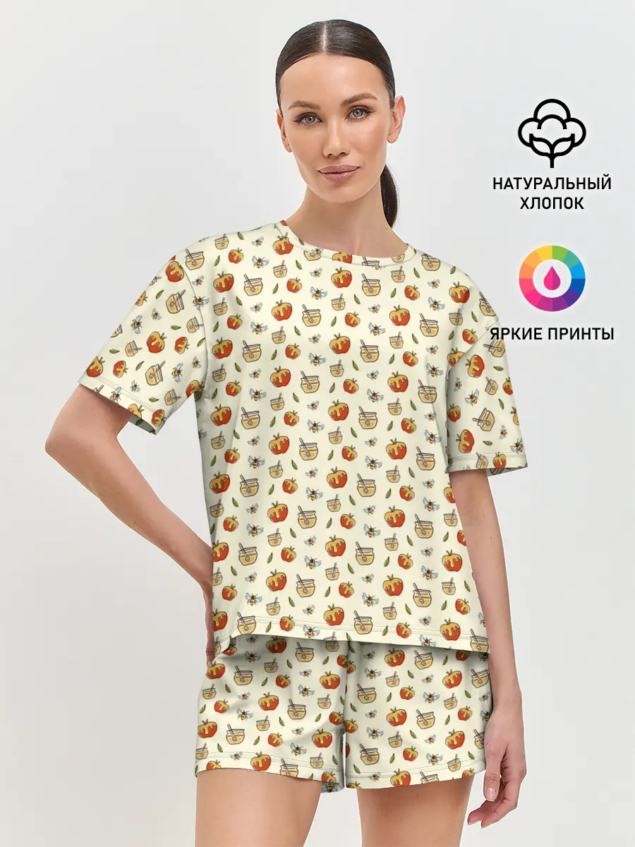 Женская пижама с шортами / Яблоки и мёд