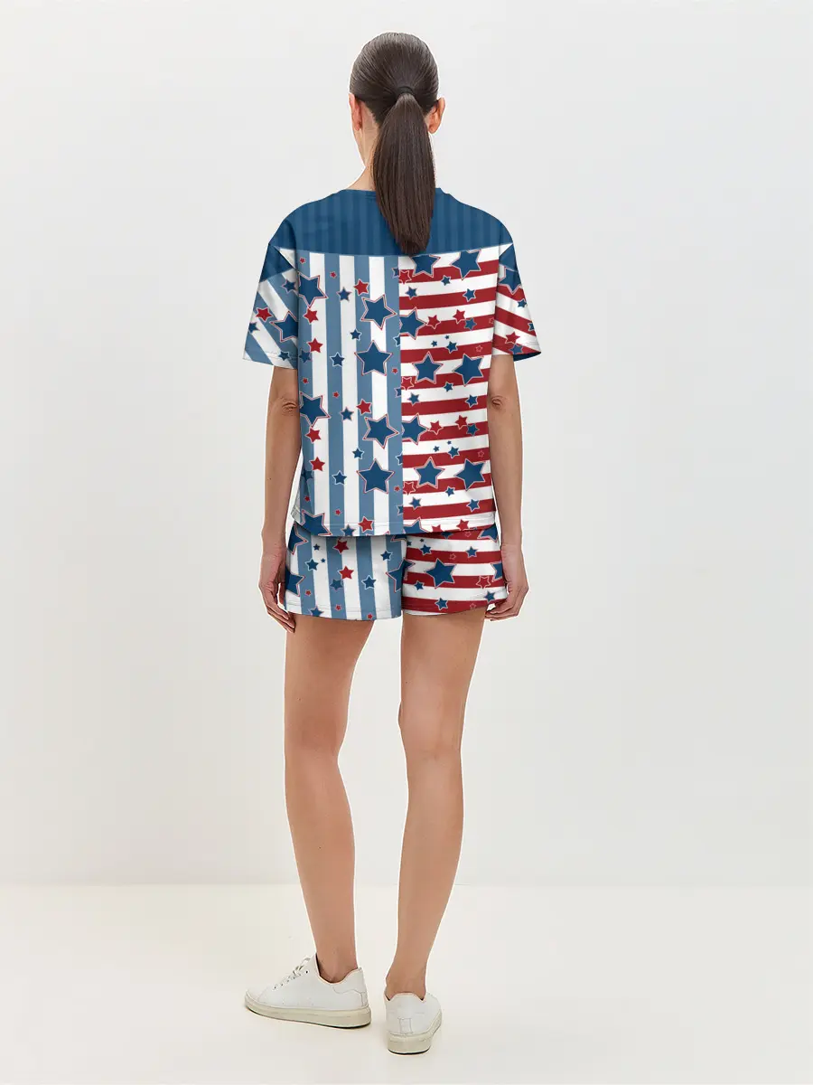 Женская пижама с шортами / Голубые звезды на полосатом