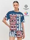Женская пижама с шортами / Голубые звезды на полосатом