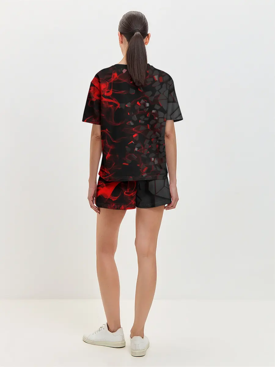 Женская пижама с шортами / 3Д Разлом | 3D Плиты и огонь