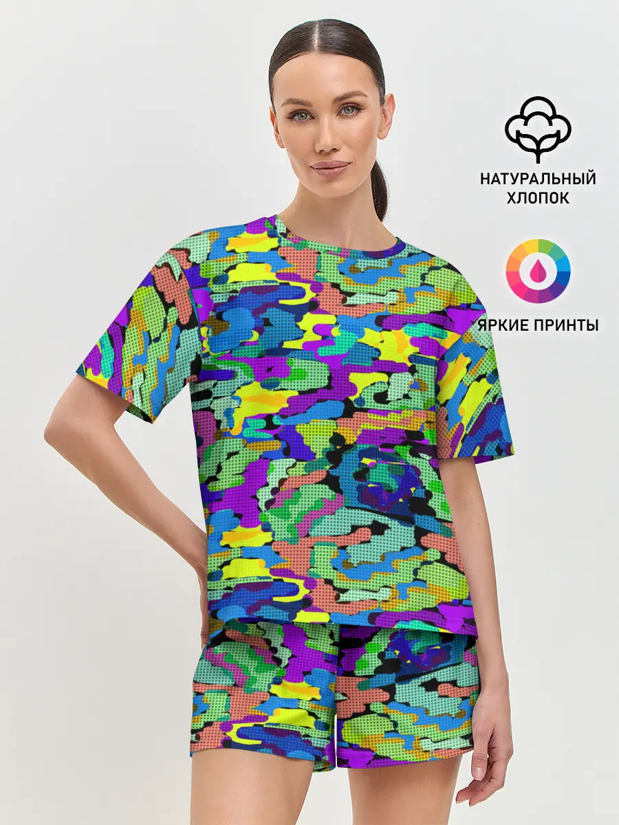 Женская пижама с шортами / Камуфляж в ярких тонах