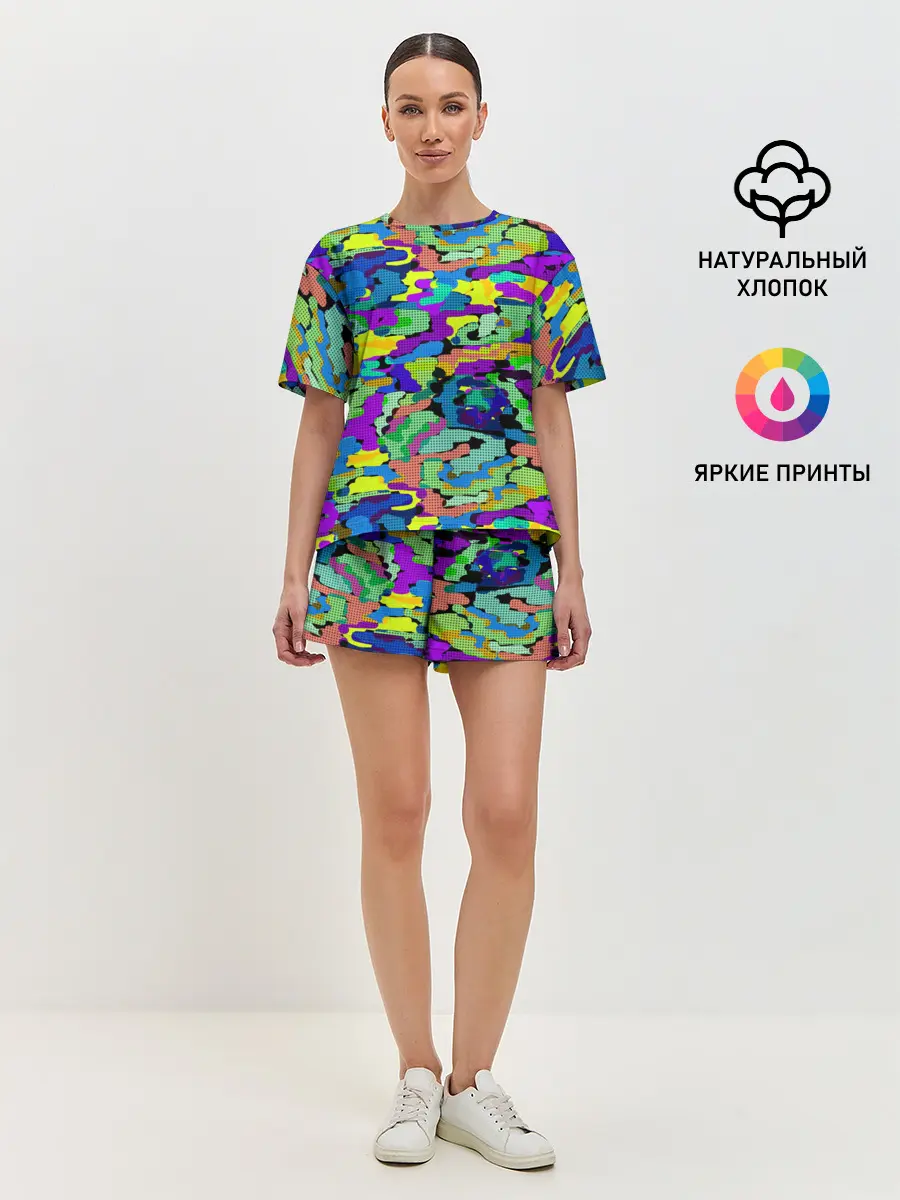 Женская пижама с шортами / Камуфляж в ярких тонах