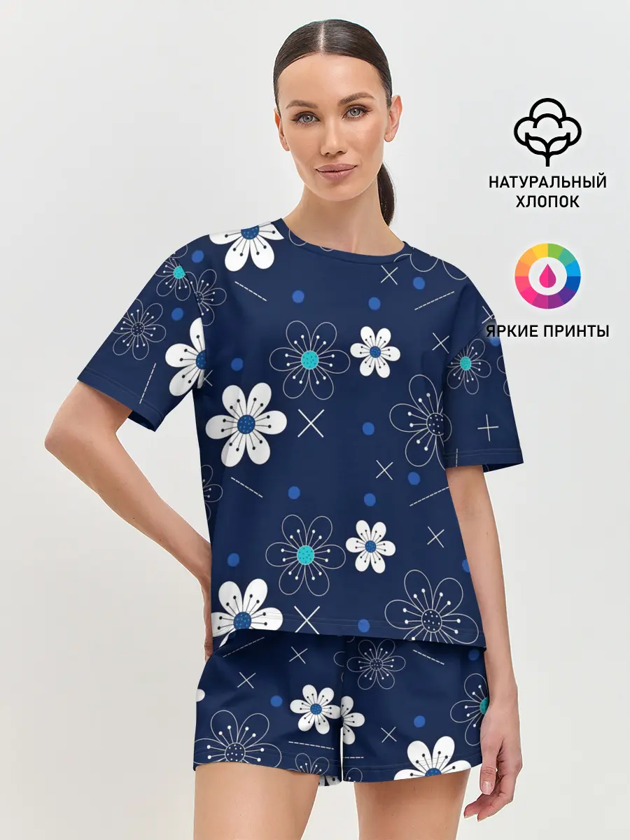 Женская пижама с шортами / Ночная поляна