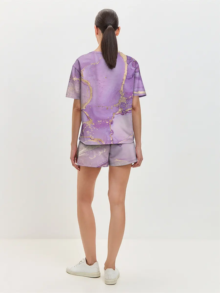Женская пижама с шортами / Сиреневые разводы краски
