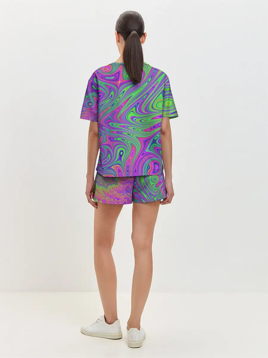 Женская пижама с шортами / Неоновый абстрактный узор