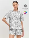 Женская пижама с шортами / Скетч. Цветы орхидеи