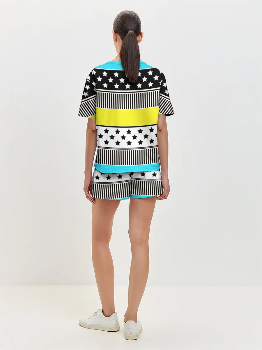 Женская пижама с шортами / Неоновый яркий полосатый узор