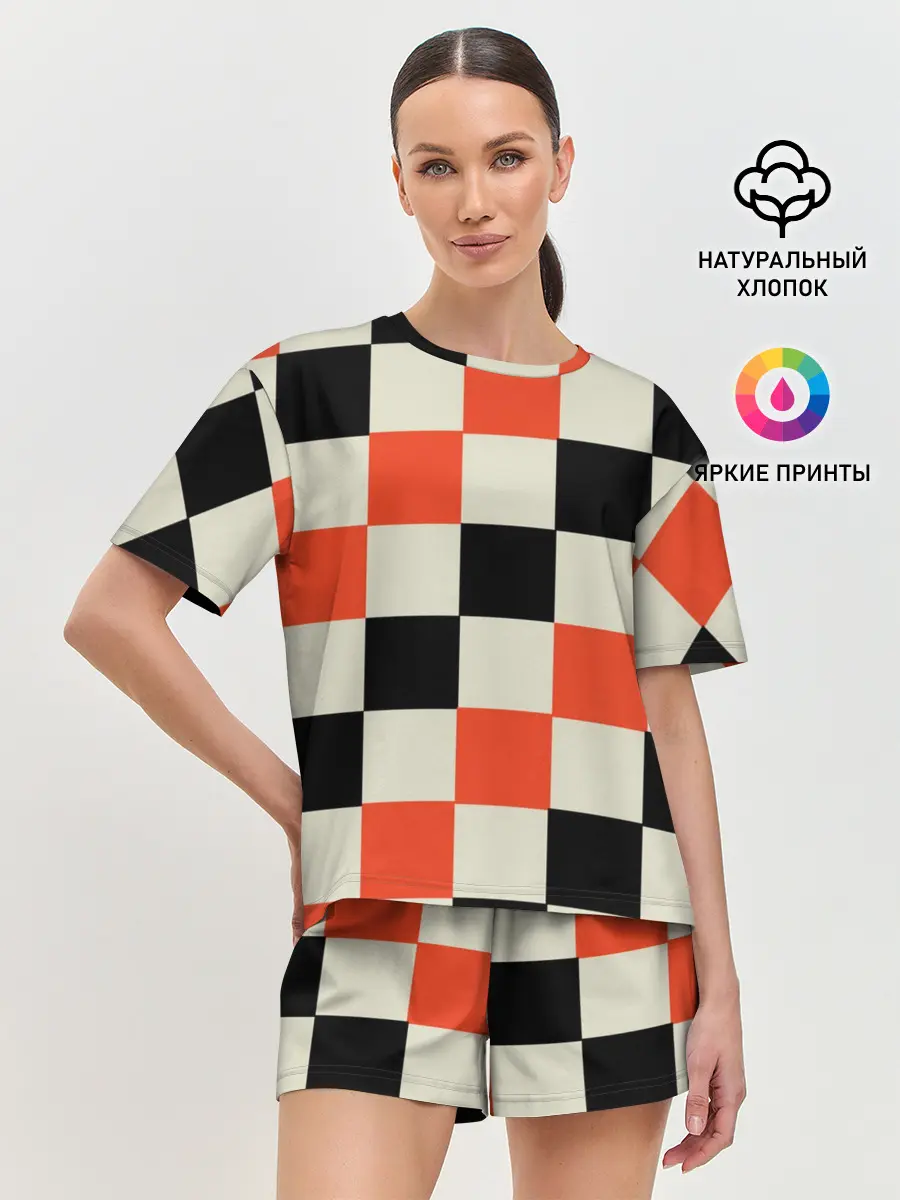 Женская пижама с шортами / Образец шахматной доски
