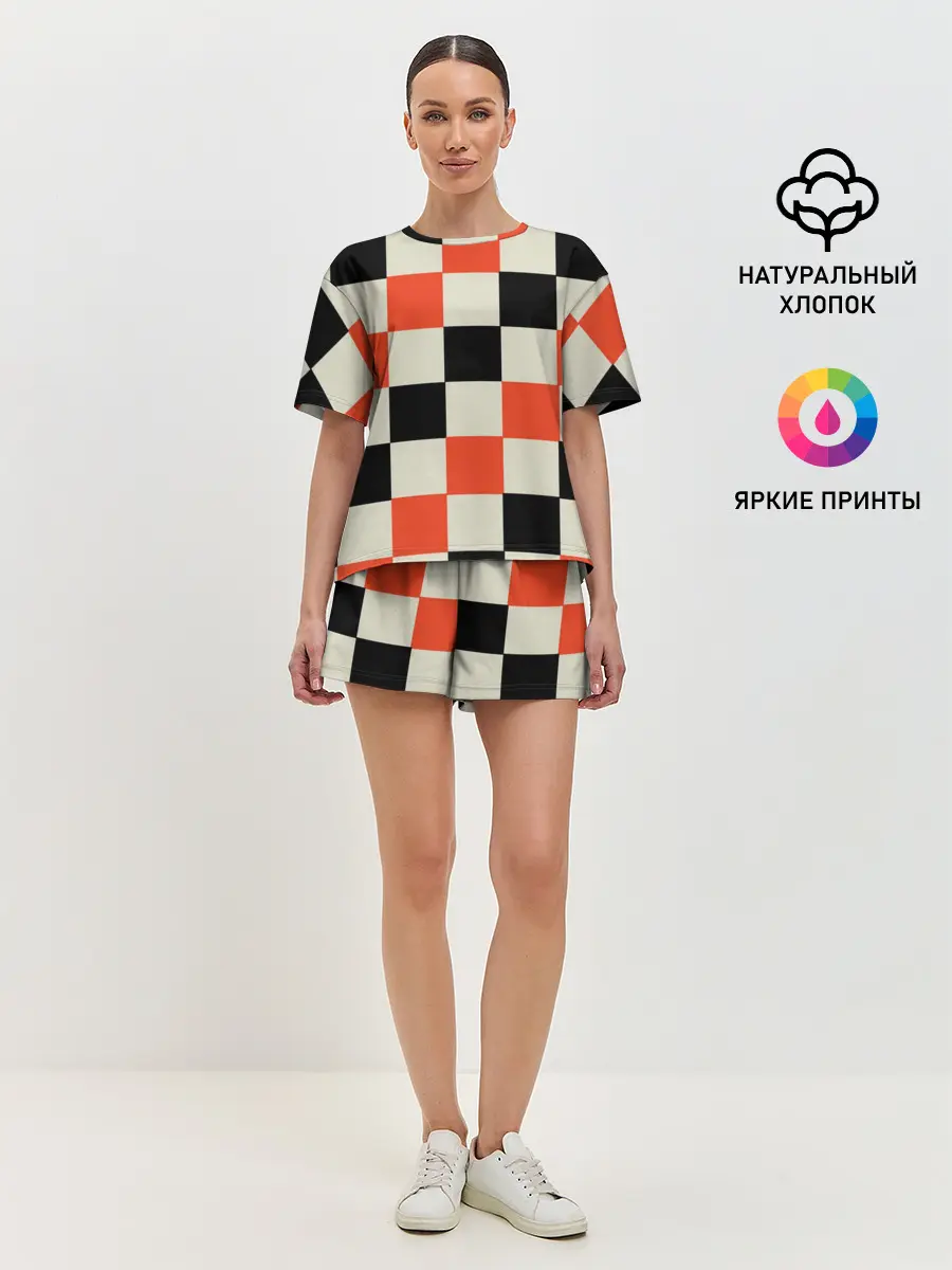 Женская пижама с шортами / Образец шахматной доски