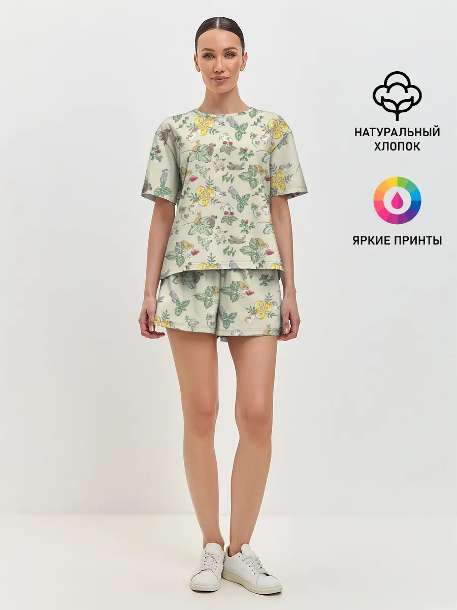 Женская пижама с шортами / Зайчики с Цветочками