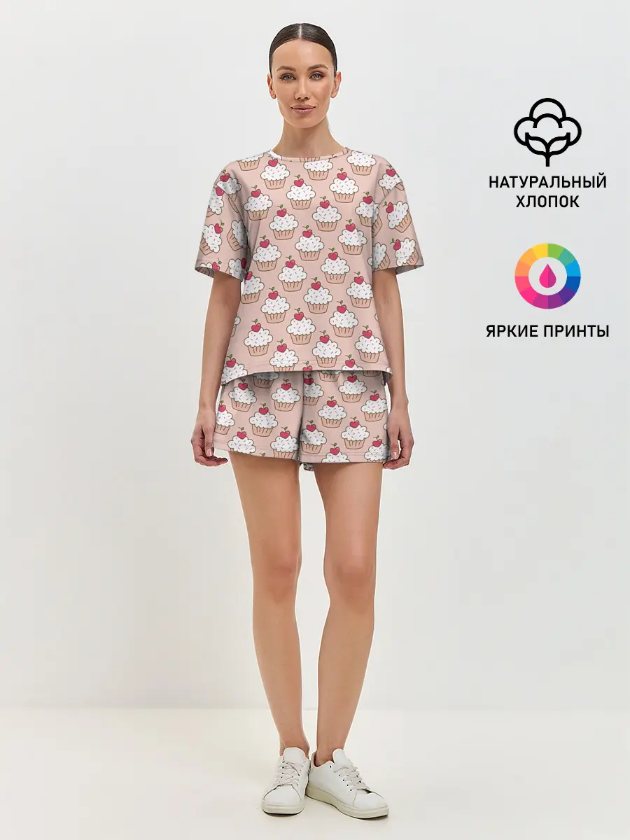 Женская пижама с шортами / Вишенка на кексе
